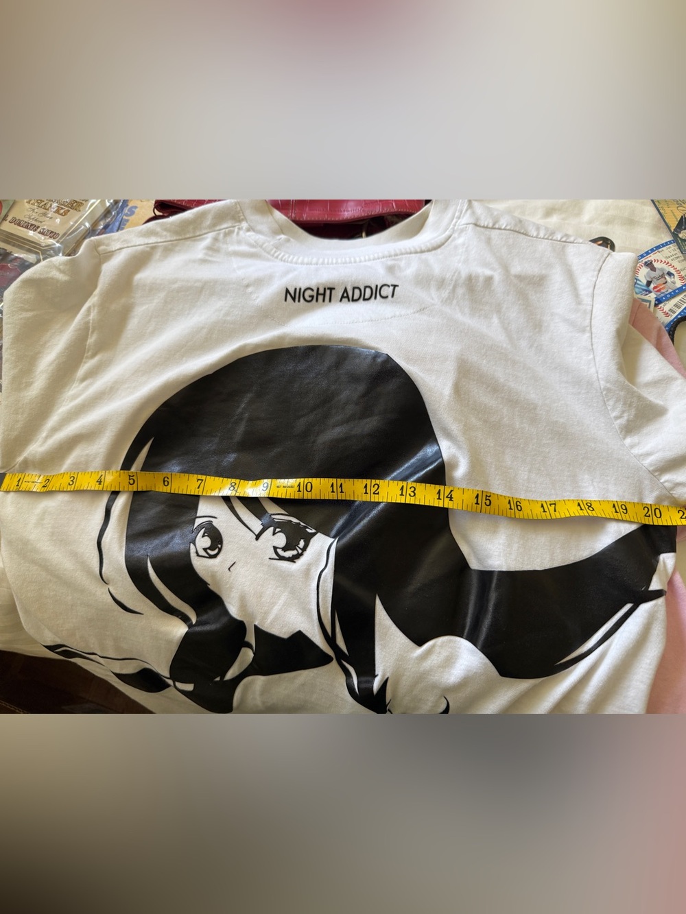 Night Addict White Graphic Tee with Black Anime Print on Back Juniors - Picture 4 of 9